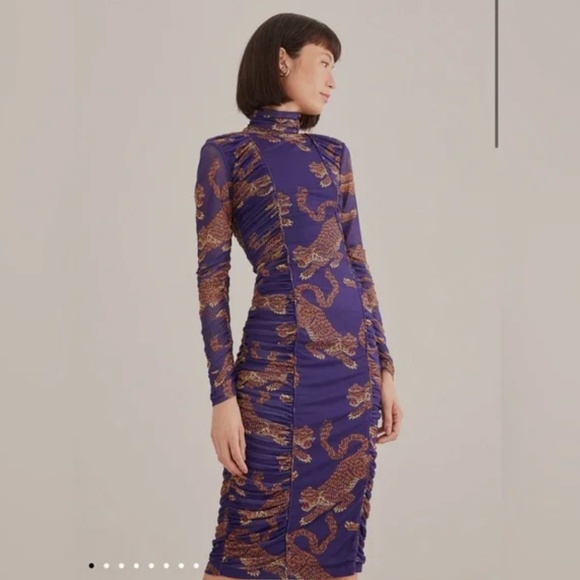 Farm Rio Leopard Long Sleeve Midi Dress - Picture 1 of 8